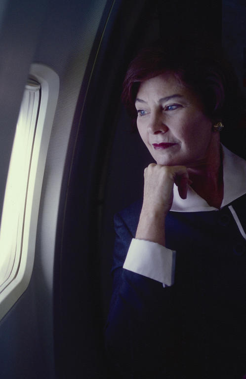 G.W. Bush campaign:
Laura Bush on campaign plane.