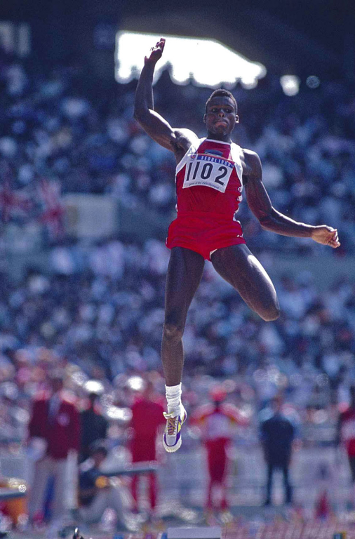 Seoul, S. Korea:

 Carl Lewis winning the Gold Medal in the Long Jump.