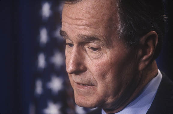 Washington DC:
Pres. George H.W. Bush at White House news briefing