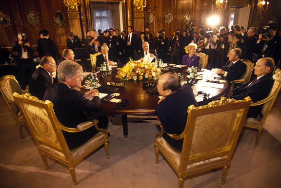 Paris, France:

Pres. Bill Clinton seated at the meeting of the G-8 Summit.