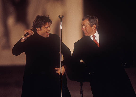 Washington DC.
Singer Ricky Martin and George Bush at inaugural celebration.