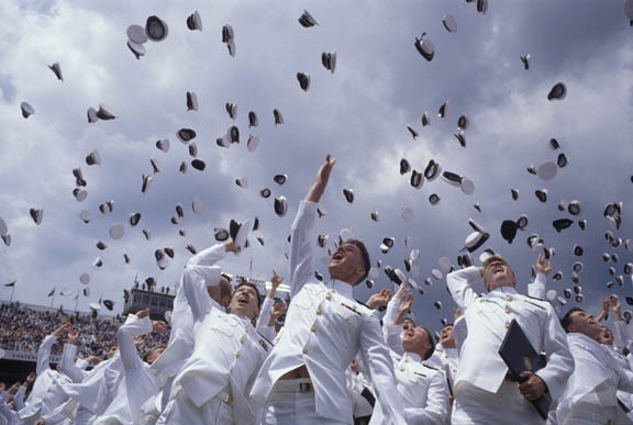 Annapolis, Maryland:
Traditional tossing of the caps at graduation ceremony.