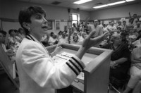  THE CRUCIAL BUDGET VOTE: Congresswoman Marjorie Margolies Mezvinsky explains her budget vote at her first meeting with congressional district constituents after her pivitol vote. 